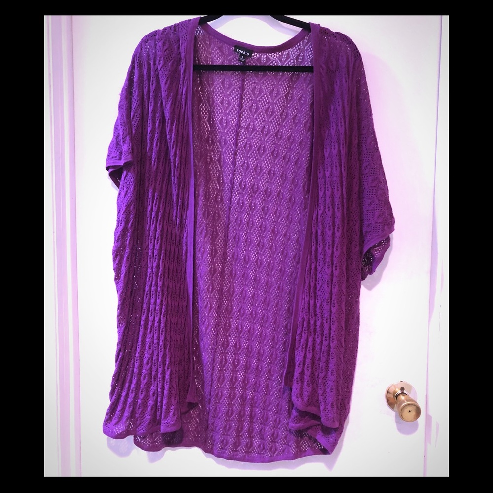 Torrid 4x purple open front short sleeve cardigan